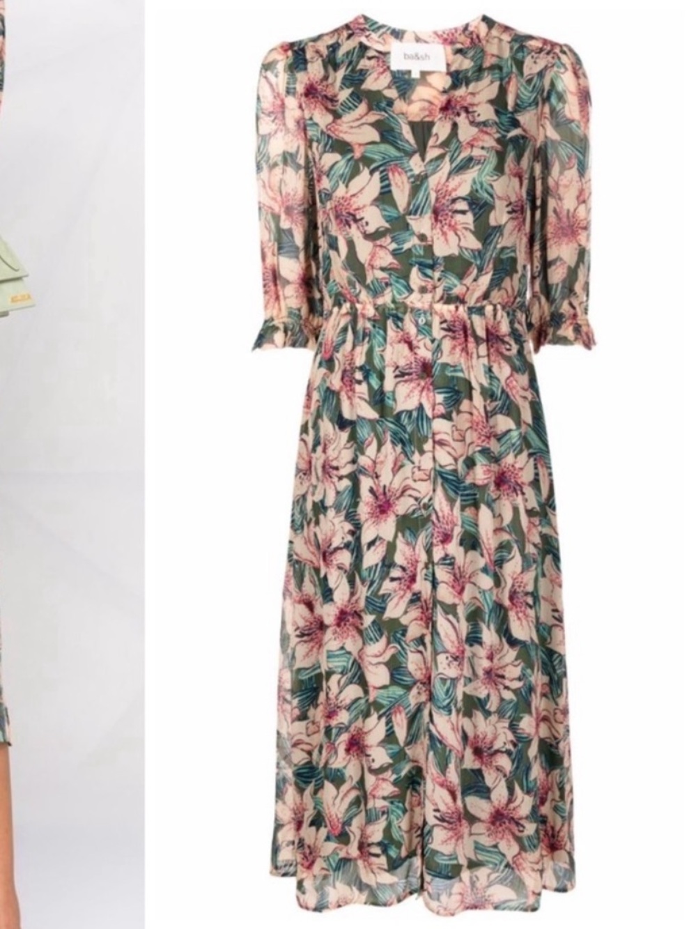 Ba&sh Brook Dress - Green/Pink Floral
1/2 Sleeve Midi Shirt Dress - Picture 2 of 11